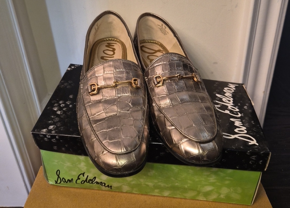 Sam Edelman Lorraine Metallic Croc Loafers Silver US 8